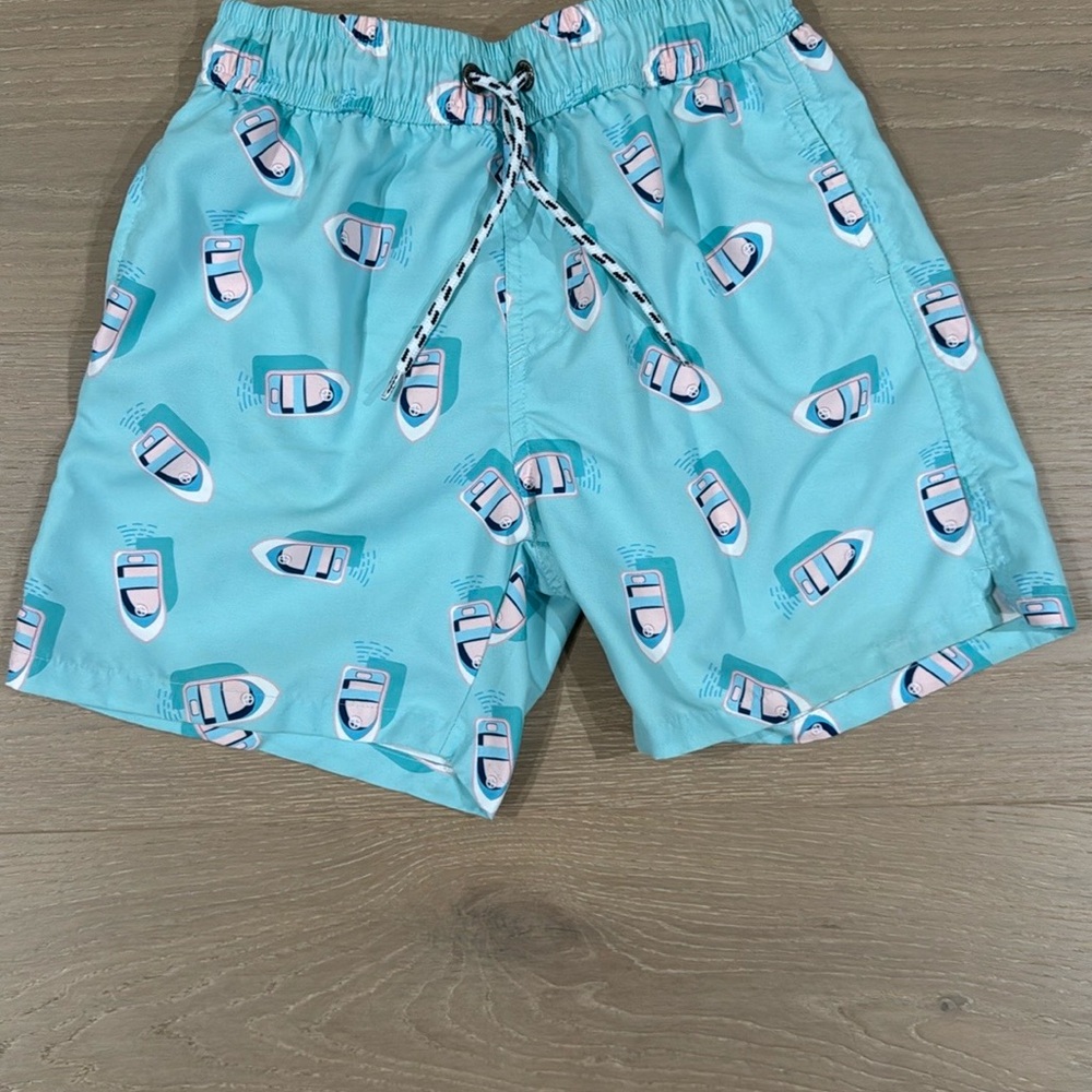 Light Blue Swim Shorts with Boat Print